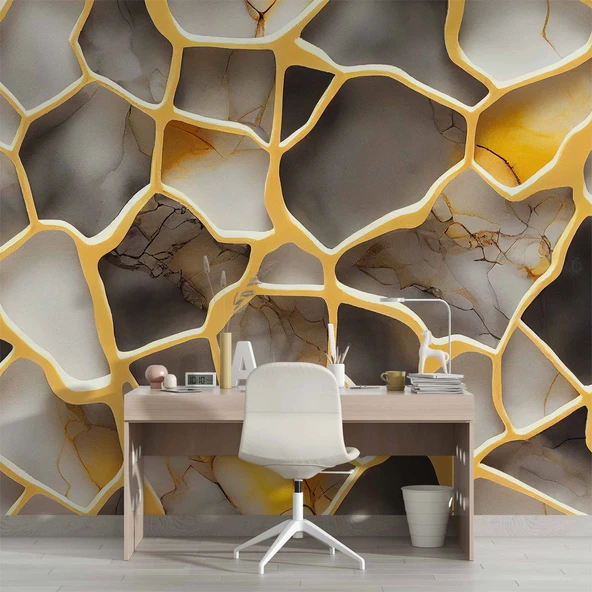 3D Mermer Altın Şerit Duvar Kağıdı Baskı - Resim 4