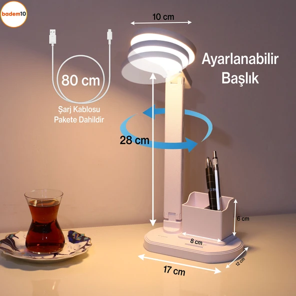 Masa Lambası Şarjlı Gece Lambası Dokunmatik 3 Renk Telefon Tutucu Kademeli Çalışma Okuma Işığı 10w - Resim 2
