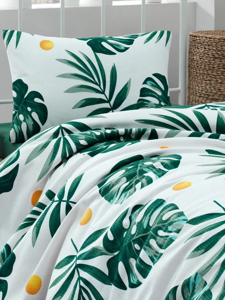 Upstyle Pike Seti Baskılı Tek Kişilik Monstera Yeşil - 3