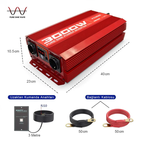 KOBB KBN3000 12V/220V 3000Watt Tam Sinüs Dönüştürücü İnvertör - 2