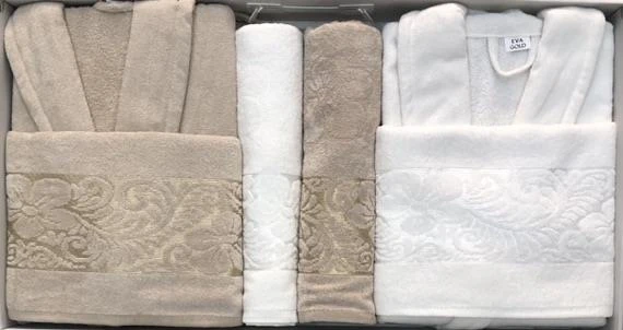 Royam Eva Gold Kadife Jakarlı Pamuklu 6 Parça Aile Bornoz Seti - 10