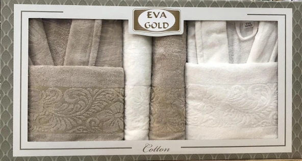 Royam Eva Gold Kadife Jakarlı Pamuklu 6 Parça Aile Bornoz Seti - 11