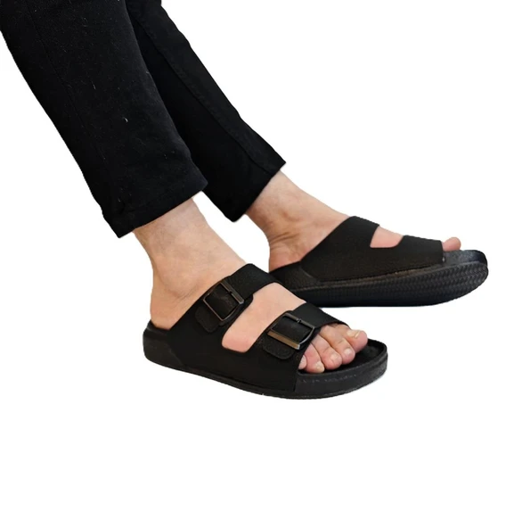 Pierre Cardin 7408 Siyah Çift Tokalı Yumuşak Taban Erkek Terlik - 4