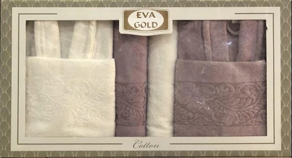 Royam Eva Gold Kadife Jakarlı Pamuklu 6 Parça Aile Bornoz Seti - 6