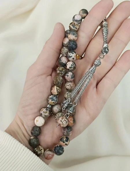 Tesbih 33 lük Rodokrozit Taşı Doğal Taş Küre Kesim 10 mm Tespih - 7