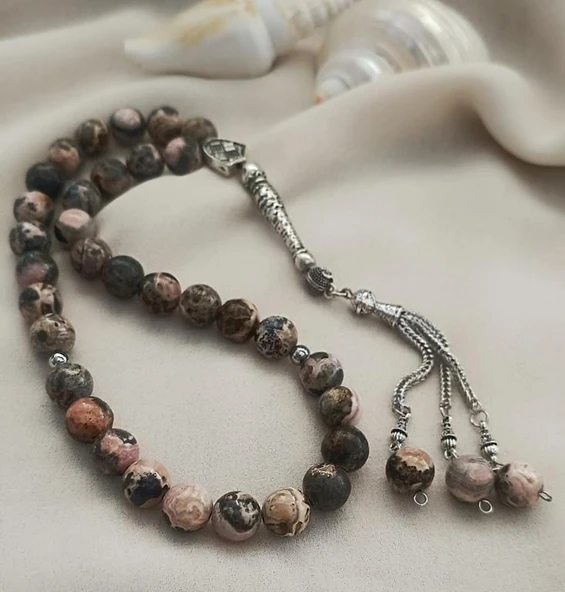 Tesbih 33 lük Rodokrozit Taşı Doğal Taş Küre Kesim 10 mm Tespih - 4