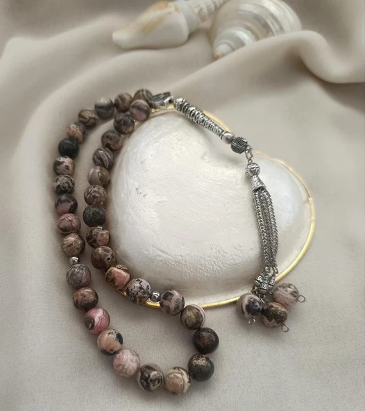 Tesbih 33 lük Rodokrozit Taşı Doğal Taş Küre Kesim 10 mm Tespih - 3