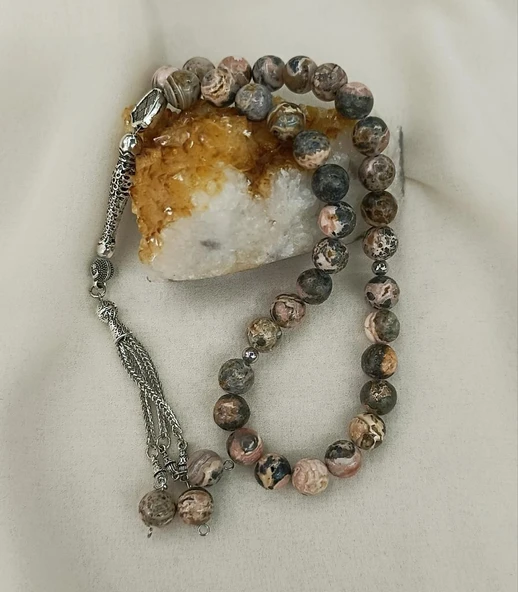 Tesbih 33 lük Rodokrozit Taşı Doğal Taş Küre Kesim 10 mm Tespih