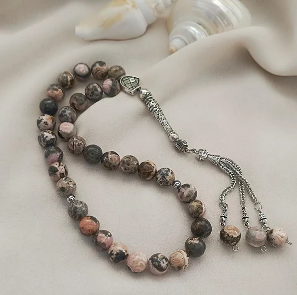 Tesbih 33 lük Rodokrozit Taşı Doğal Taş Küre Kesim 10 mm Tespih - 5