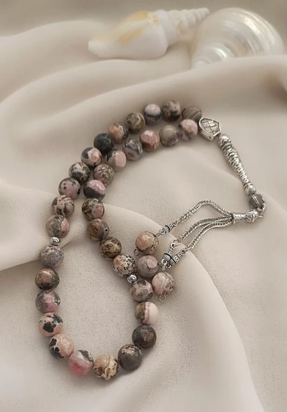 Tesbih 33 lük Rodokrozit Taşı Doğal Taş Küre Kesim 10 mm Tespih - 9