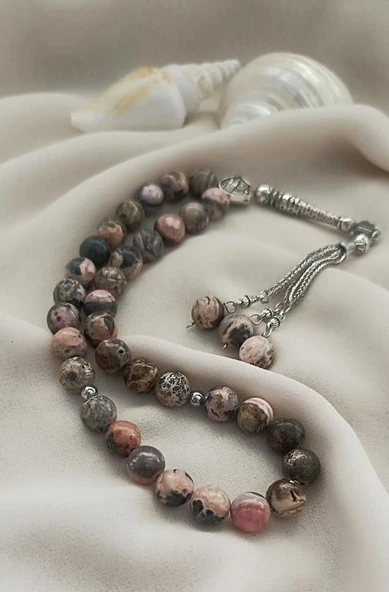 Tesbih 33 lük Rodokrozit Taşı Doğal Taş Küre Kesim 10 mm Tespih - 6