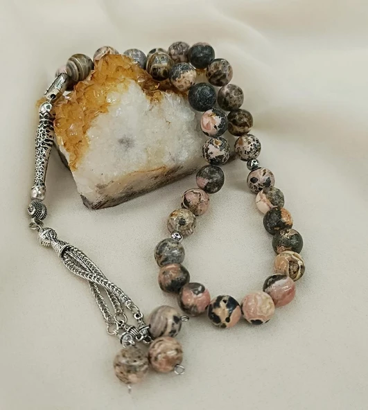 Tesbih 33 lük Rodokrozit Taşı Doğal Taş Küre Kesim 10 mm Tespih - 8