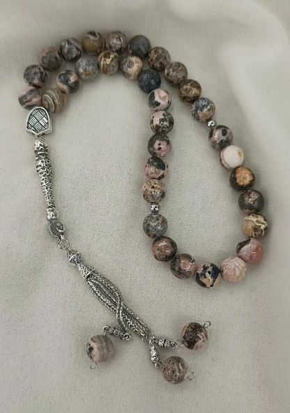 Tesbih 33 lük Rodokrozit Taşı Doğal Taş Küre Kesim 10 mm Tespih - 11