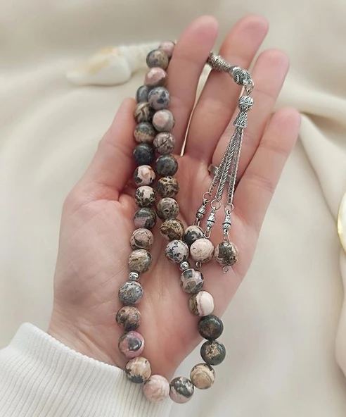 Tesbih 33 lük Rodokrozit Taşı Doğal Taş Küre Kesim 10 mm Tespih - 2