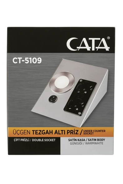 CT-5109 Üçgen Tezgah Altı Çift Priz ve LED Aydınlatma Gri Satin Kasa Mutfak Çalışma Alanı İçin - 3