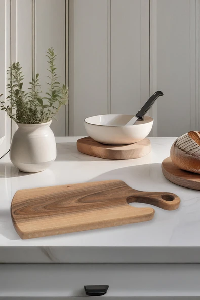 Yekpare Masif Ahşap Sunum Tahtası Kesme Tahtası Ceviz Large - 4