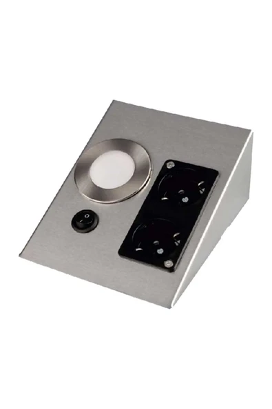 Cata Ct-5109 Üçgen Tezgah Altı Çift Prizli ve Aydınlatma Satin Kasa Gri