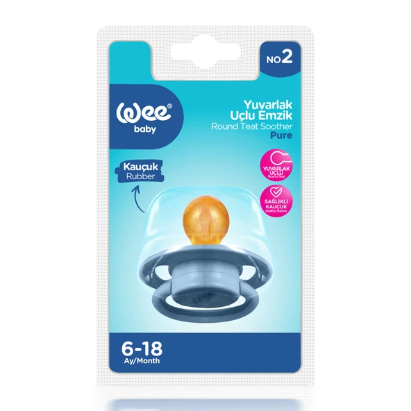 Wee Baby Pure Yuvarlak Uçlu Kauçuk Emzik No:2 - MAVİ - 4
