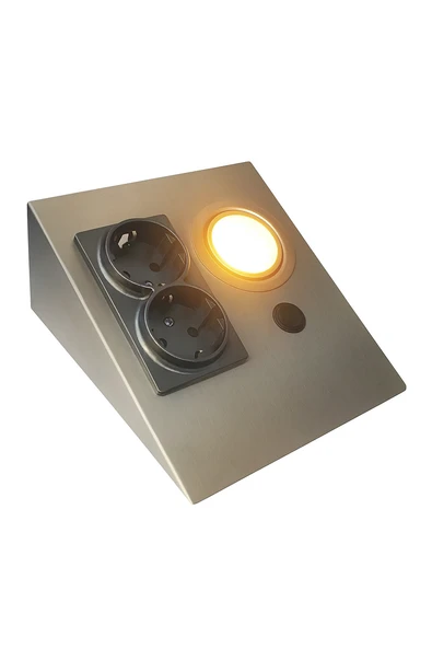 CT-5109 Üçgen Tezgah Altı Çift Priz ve LED Aydınlatma Gri Satin Kasa Mutfak Çalışma Alanı İçin - 2