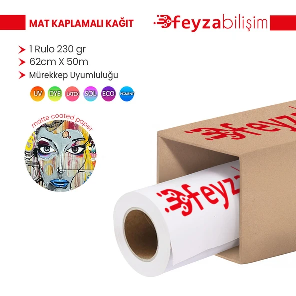 Feyza Bilişim  Premium Mat Coated Kağıt (Kaplamalı) 230 gr Rulo 62 cm x 50mt (1 Rulo) ürün görseli