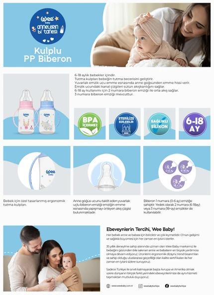 Wee Baby Klasik Kulplu PP Biberon 150 ml - PEMBE - 4