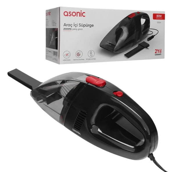 ASONIC S2024 SİYAH 80W 2000PA EMİŞ ISLAK VE KURU FUL BAKIR ARAÇ İÇİ EL SÜPÜRGESİ - 3