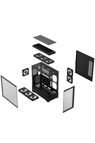Havit CF925 Tamperli Cam Gaming Oyuncu Kasası Siyah - 3 RGB Fanlı, Kumandalı, ITX/M-ATX/ATX/E-ATX Uyumlu - 5