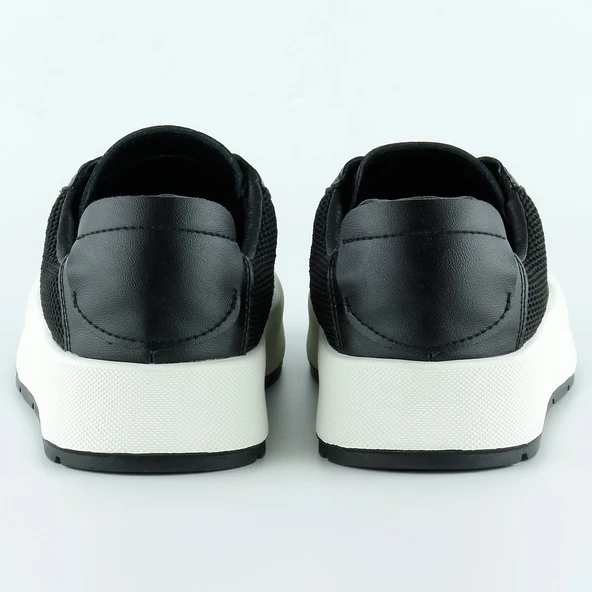 Erkan Saçmacı Siyah Yüksek Taban Spor Fileli Harf Detaylı İncili Bağcıklı Platform Sneaker - 4