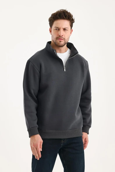 Yarım Fermuarlı Dik Yaka Sweatshirt - 7