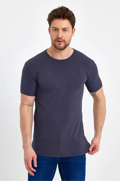 Erkek Bisiklet Yaka Basic Füme Tişört - 5