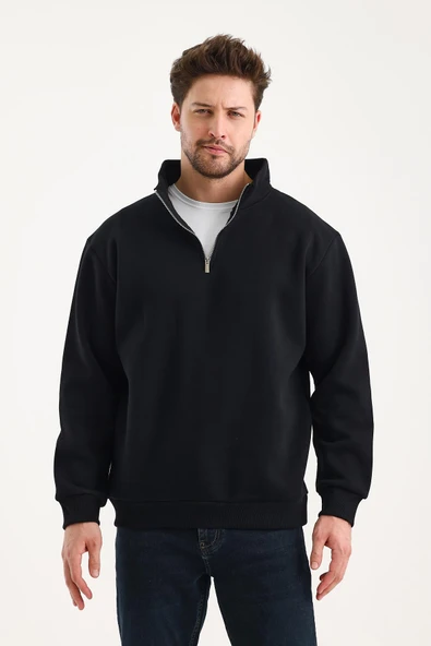 Yarım Fermuarlı Dik Yaka Sweatshirt