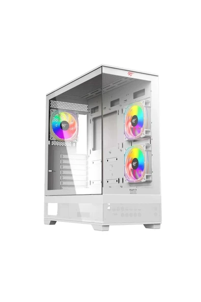 Havit CF925 Tamperli Cam Gaming Oyuncu Kasası Beyaz - 3 RGB Fanlı, Kumandalı, ITX/M-ATX/ATX/E-ATX Uyumlu - 5