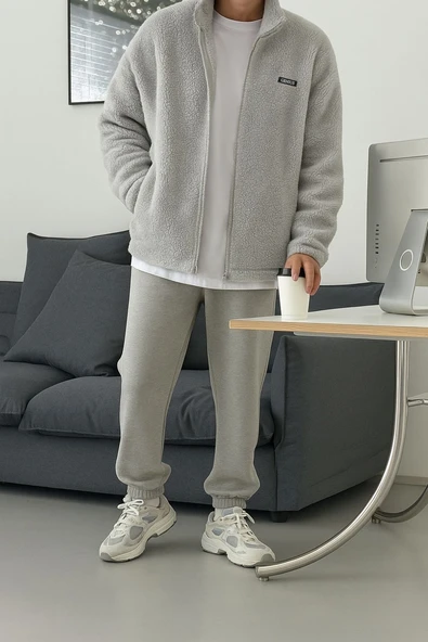 Oversize Peluş Tam Fermuarlı Sweatshirt Peluş İçi Polarlı Sherpa Kumaş Sweatshirt - 5