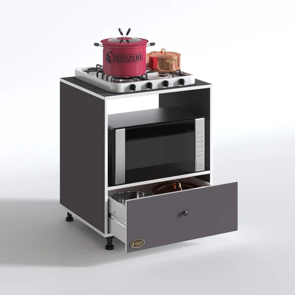 Kenzlife ocak dolabı nevresel gri 85*70*60 XLARGE çekmeceli hazır mutfak klasik setüstü ocak için sabit tabla - Resim 2