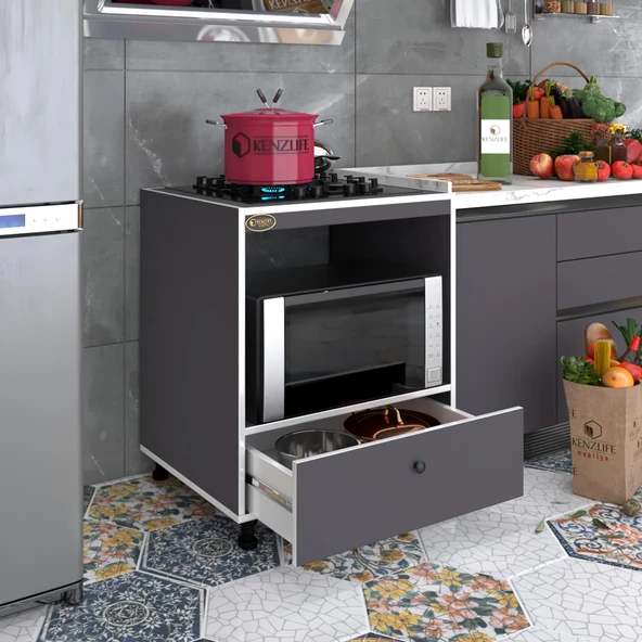 Kenzlife ocak dolabı piraye gri 85*70*60 XLARGE çekmeceli hazır mutfak ankastre gömme ocak için - 1