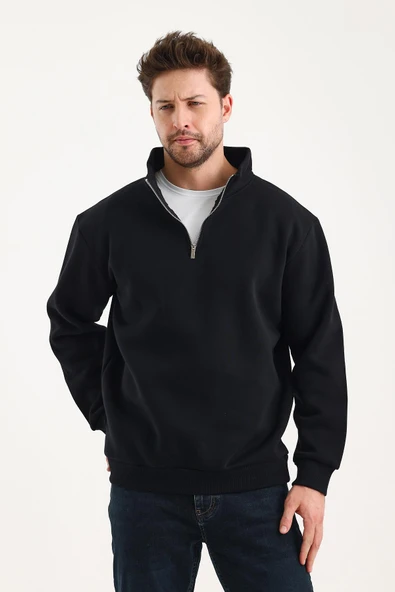 Yarım Fermuarlı Dik Yaka Sweatshirt - 4