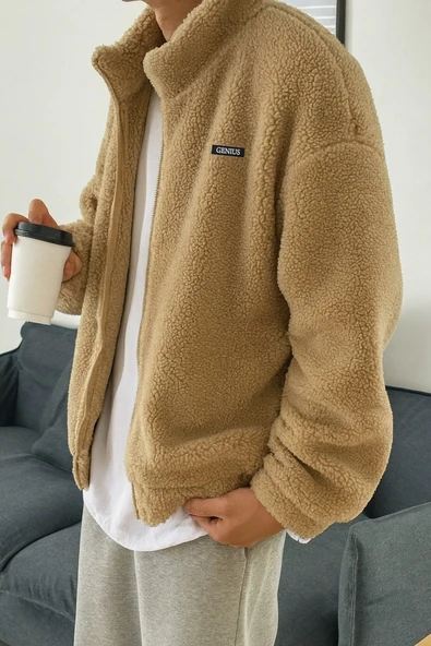 Oversize Peluş Tam Fermuarlı Sweatshirt Peluş İçi Polarlı Sherpa Kumaş Sweatshirt - 2