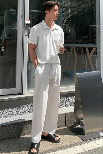 Erkek Oversize Polo Yaka  Waffle T-Shirt  POLOYAKA-DÜĞMELİ - 6