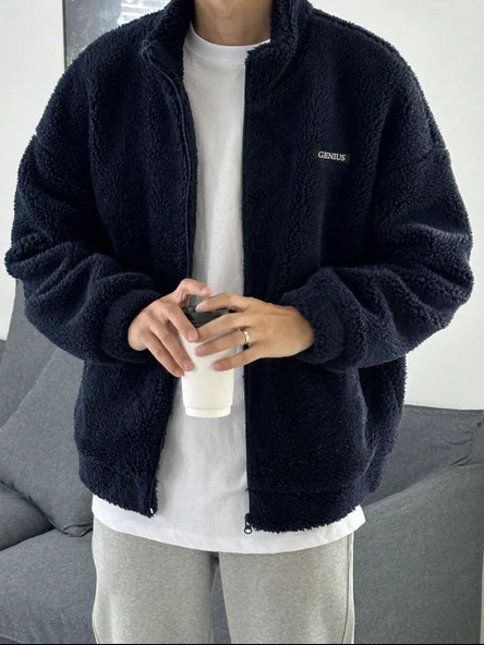 Oversize Peluş Tam Fermuarlı Sweatshirt Peluş İçi Polarlı Sherpa Kumaş Sweatshirt - 5