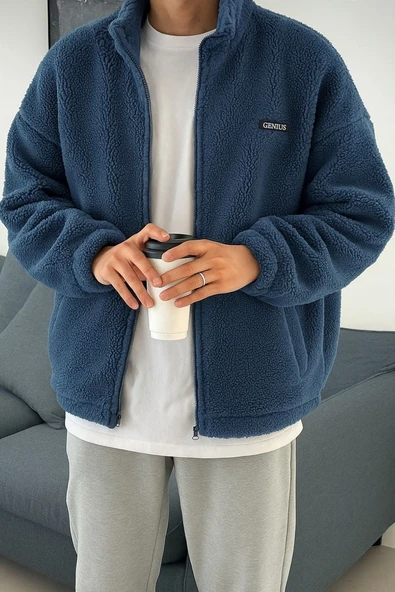 Oversize Peluş Tam Fermuarlı Sweatshirt Peluş İçi Polarlı Sherpa Kumaş Sweatshirt - 6