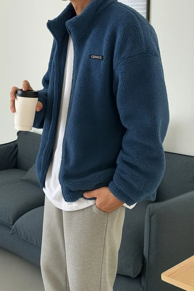 Oversize Peluş Tam Fermuarlı Sweatshirt Peluş İçi Polarlı Sherpa Kumaş Sweatshirt - 7