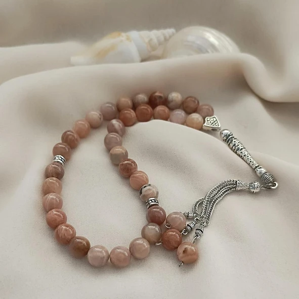 Tesbih 33 lük Güneş Taşı Doğal Taş Küre Kesim 10 mm Tespih - 5