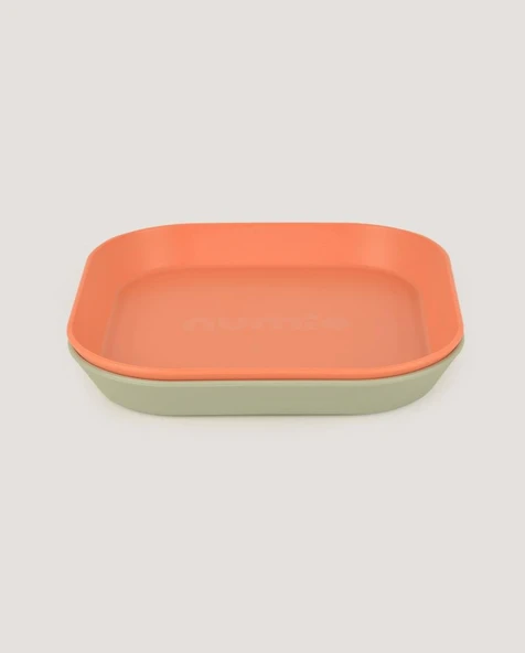 Kare Bebek Mama Tabağı 2'li Sage Green - Peach
