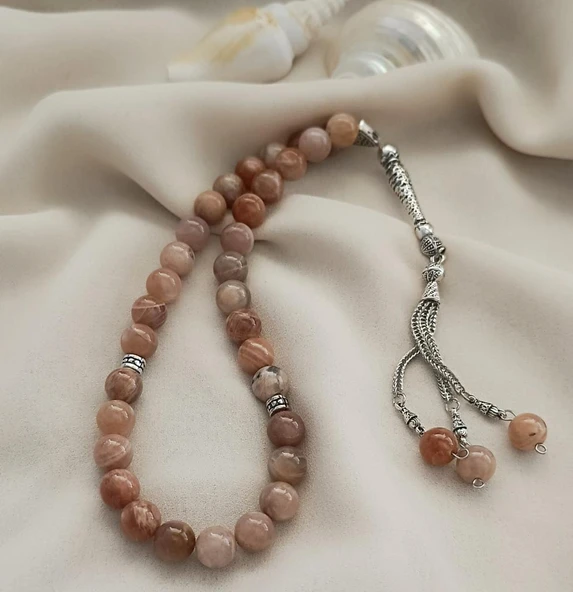 Tesbih 33 lük Güneş Taşı Doğal Taş Küre Kesim 10 mm Tespih - 8