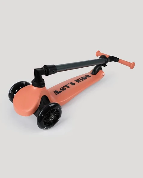 Let's Ride Two Işıklı Katlanabilir 3 Tekerlekli Scooter Somon - Resim 5