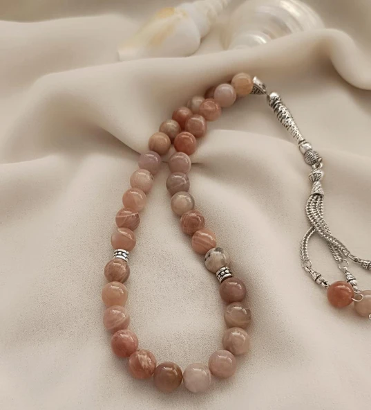 Tesbih 33 lük Güneş Taşı Doğal Taş Küre Kesim 10 mm Tespih - 7