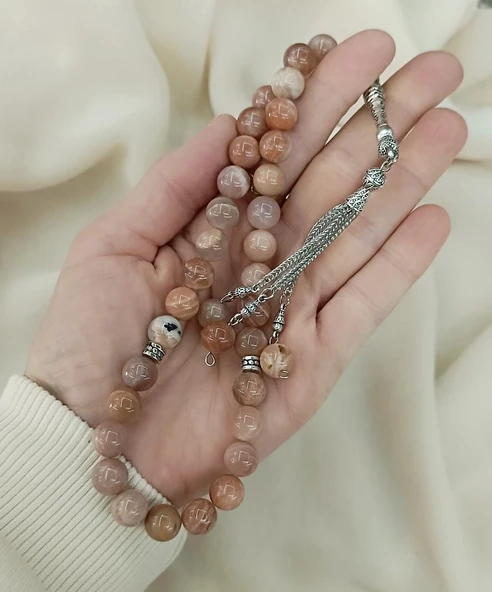 Tesbih 33 lük Güneş Taşı Doğal Taş Küre Kesim 10 mm Tespih - 2