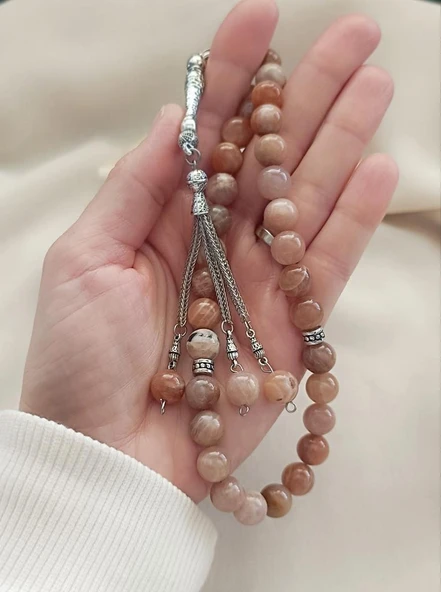 Tesbih 33 lük Güneş Taşı Doğal Taş Küre Kesim 10 mm Tespih - 4