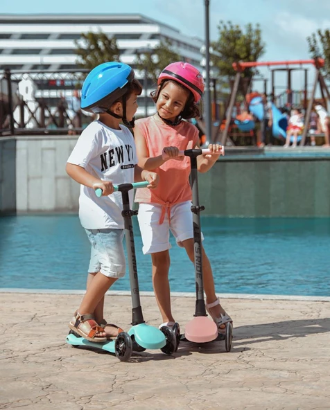 Let's Ride Two Işıklı Katlanabilir 3 Tekerlekli Scooter Somon - Resim 8