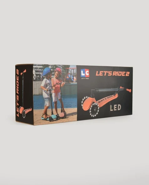 Let's Ride Two Işıklı Katlanabilir 3 Tekerlekli Scooter Somon - Resim 9